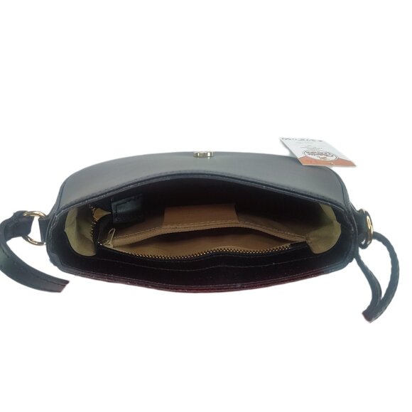 Genuine Charlie Leather "Mack" Small Half Moon Crossbody Bag Red & Black–NWT - Picture 7 of 11